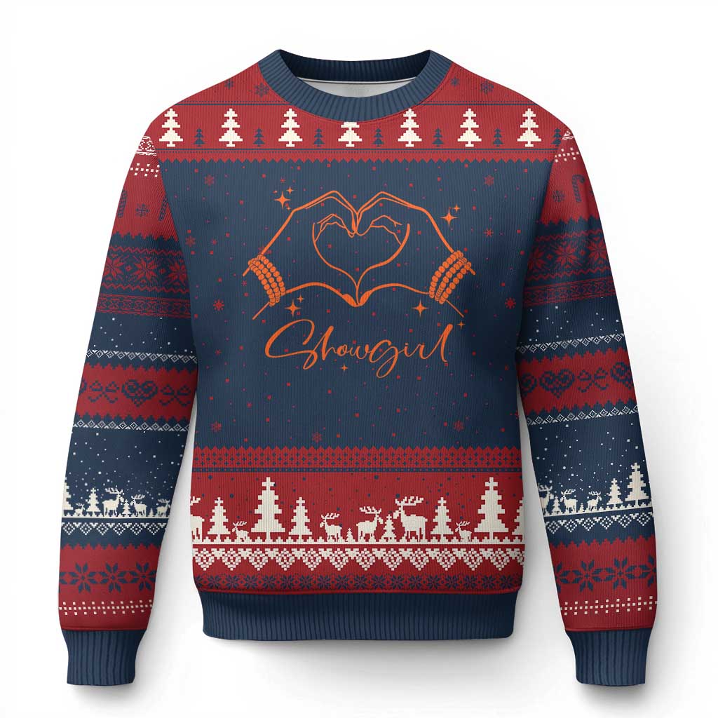 Heart Hands Showgirl Ugly Christmas Sweater Girl Vintage 70's 80's Trendy Apparel TS10 Navy Red Print Your Wear