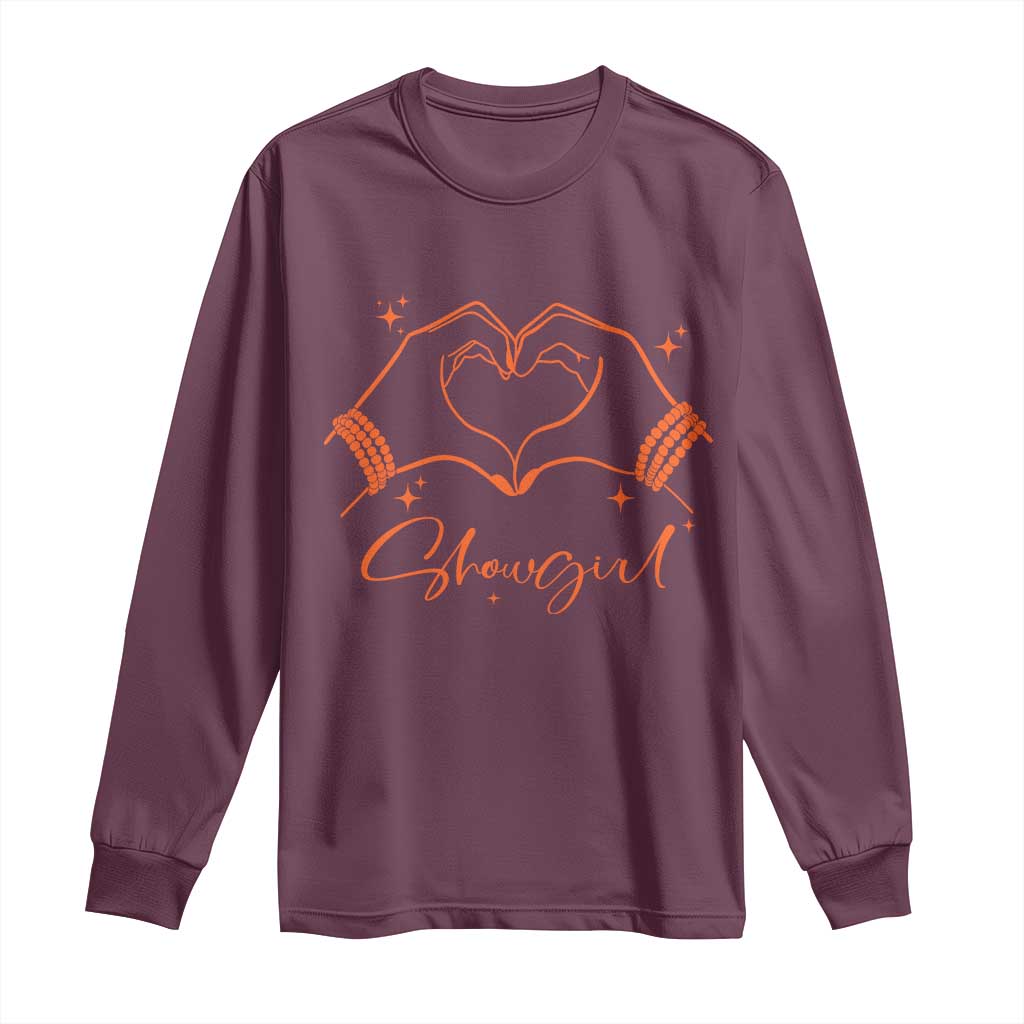 Heart Hands Showgirl Long Sleeve Shirt Girl Vintage 70's 80's Trendy Apparel TS10 Maroon Print Your Wear