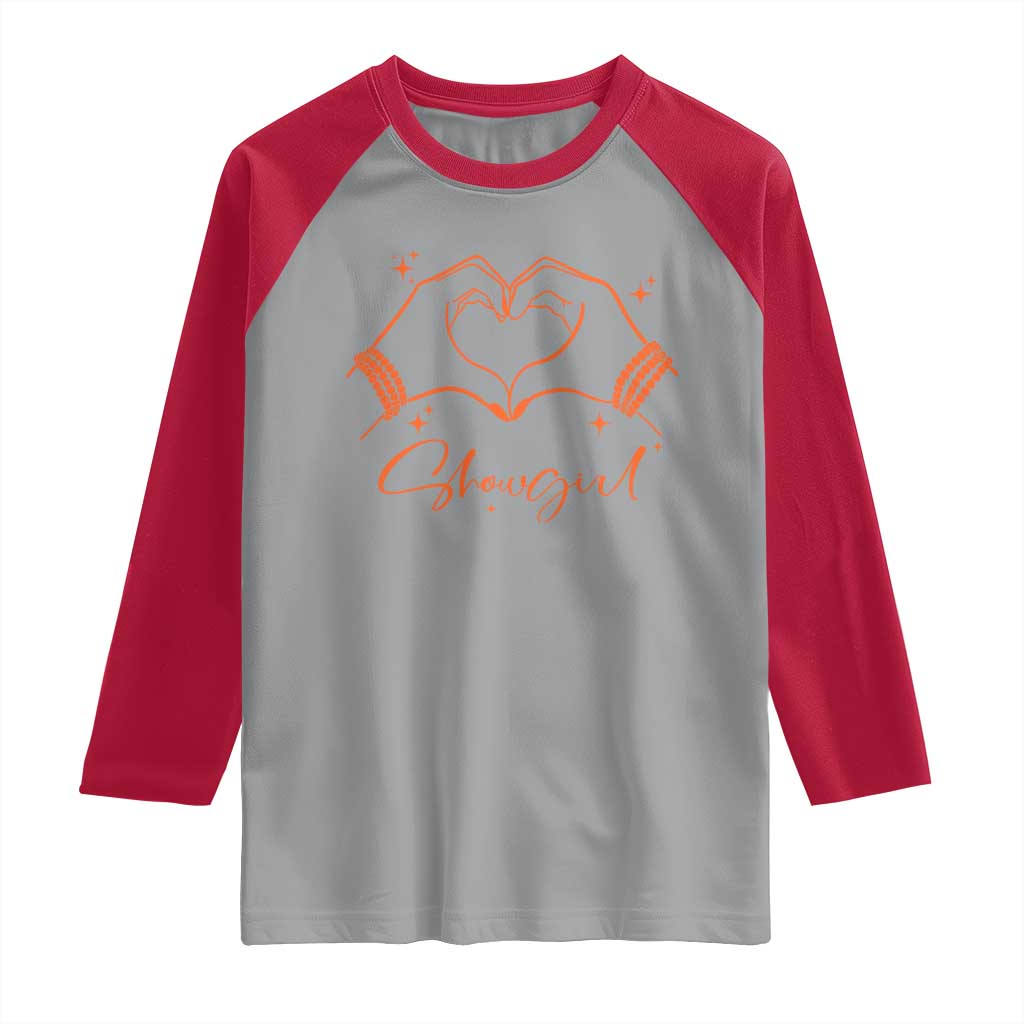 Heart Hands Showgirl Raglan Shirt Girl Vintage 70's 80's Trendy Apparel TS10 Sport Gray Red Print Your Wear