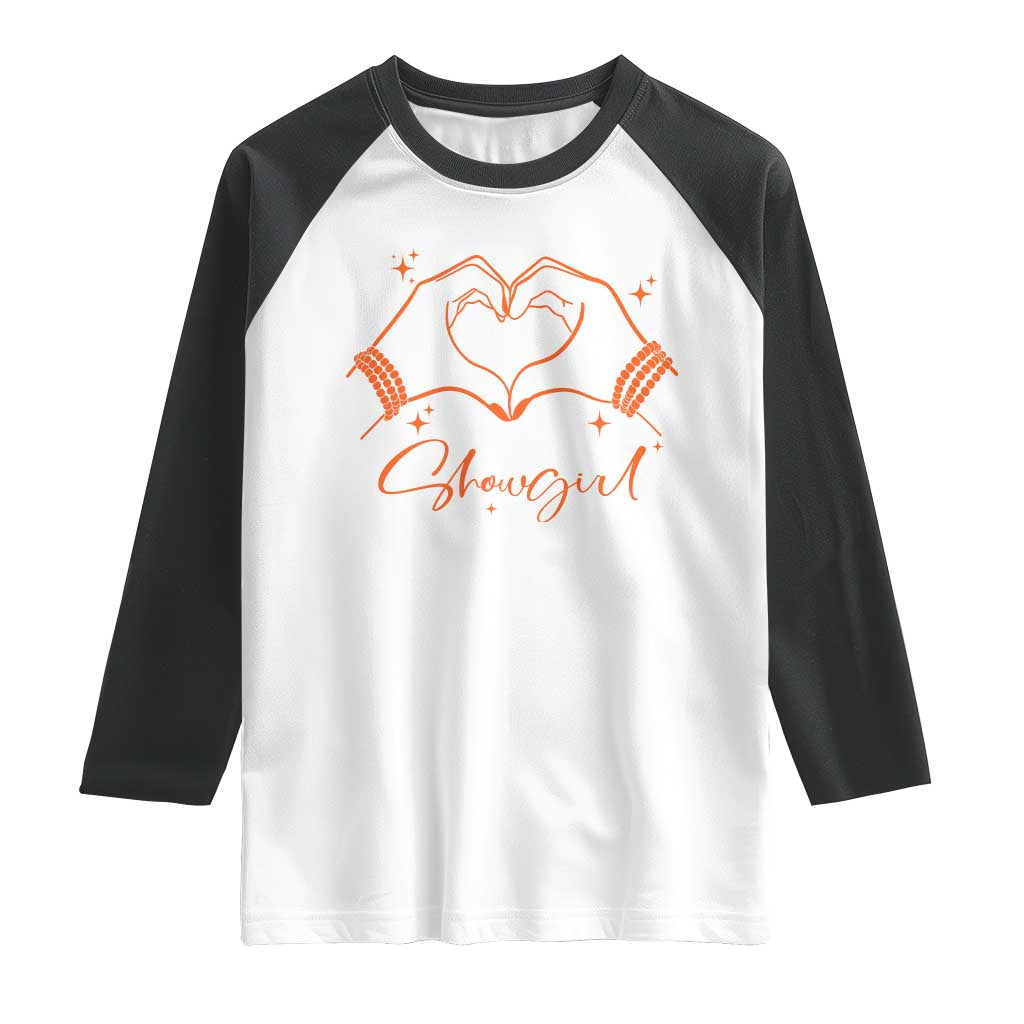 Heart Hands Showgirl Raglan Shirt Girl Vintage 70's 80's Trendy Apparel TS10 White Black Print Your Wear