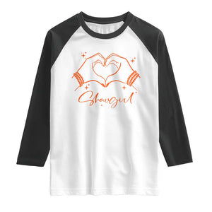 Heart Hands Showgirl Raglan Shirt Girl Vintage 70's 80's Trendy Apparel TS10 White Black Print Your Wear