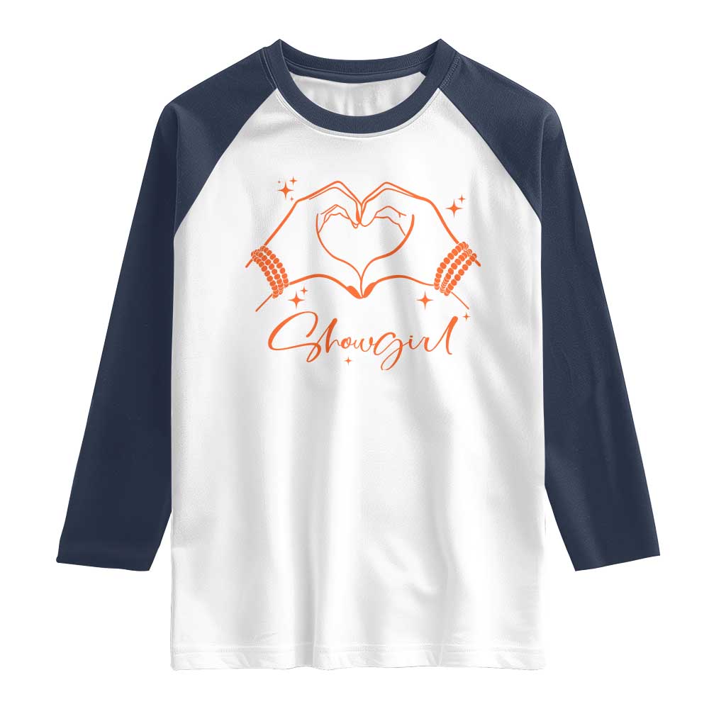 Heart Hands Showgirl Raglan Shirt Girl Vintage 70's 80's Trendy Apparel TS10 White Navy Print Your Wear