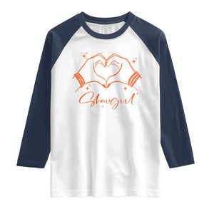 Heart Hands Showgirl Raglan Shirt Girl Vintage 70's 80's Trendy Apparel TS10 White Navy Print Your Wear