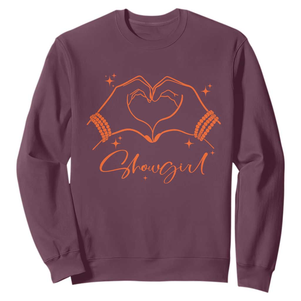Heart Hands Showgirl Sweatshirt Girl Vintage 70's 80's Trendy Apparel TS10 Maroon Print Your Wear