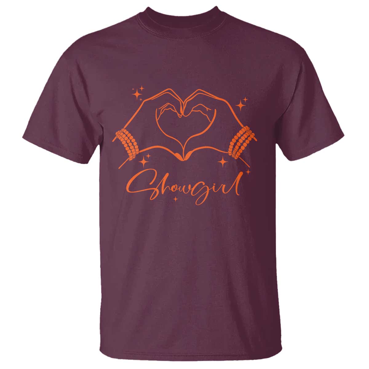 Heart Hands Showgirl T Shirt Girl Vintage 70's 80's Trendy Apparel TS10 Maroon Print Your Wear