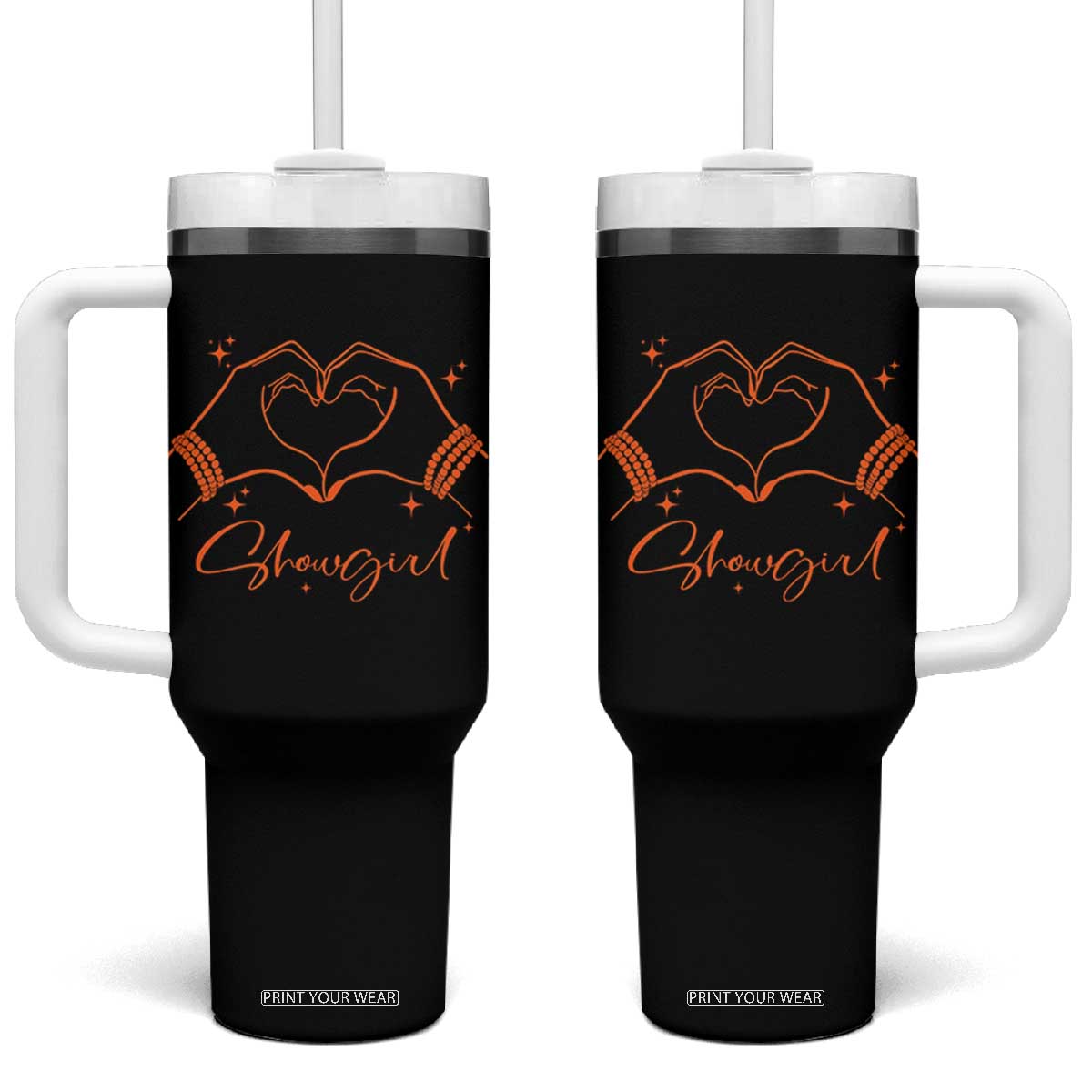 Heart Hands Showgirl Tumbler With Handle Girl Vintage 70's 80's Trendy Apparel TS10 One Size: 40 oz Black Print Your Wear