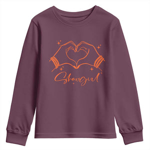 Heart Hands Showgirl Youth Sweatshirt Girl Vintage 70's 80's Trendy Apparel TS10 Maroon Print Your Wear