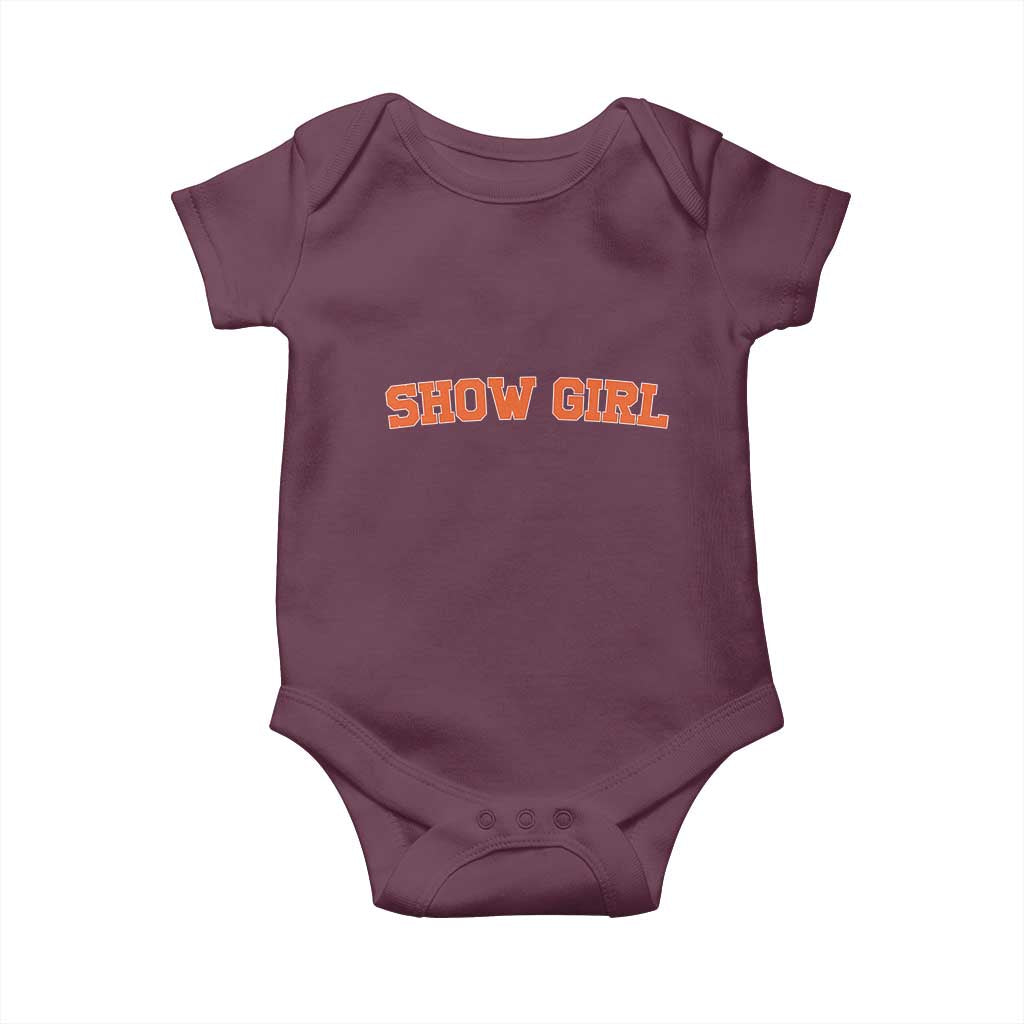 Showgirl Baby Onesie Retro Vintage Varsity Sports Orange Text TS10 Maroon Print Your Wear