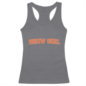 Showgirl Racerback Tank Top Retro Vintage Varsity Sports Orange Text TS10 Charcoal Print Your Wear