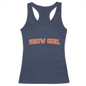 Showgirl Racerback Tank Top Retro Vintage Varsity Sports Orange Text TS10 Navy Print Your Wear
