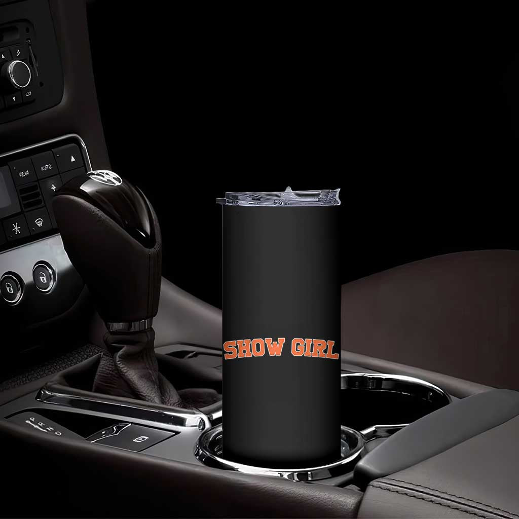 Showgirl Skinny Tumbler Retro Vintage Varsity Sports Orange Text TS10 Print Your Wear