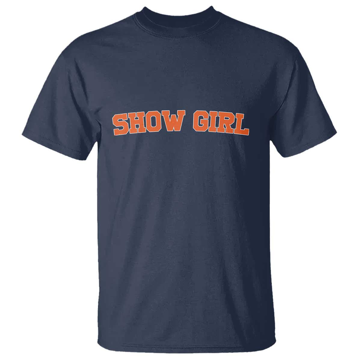 Showgirl T Shirt Retro Vintage Varsity Sports Orange Text TS10 Navy Print Your Wear