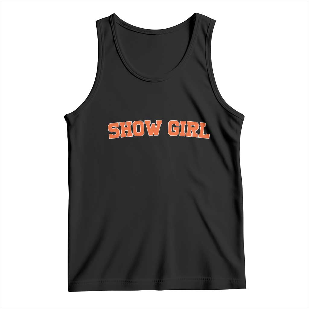 Showgirl Tank Top Retro Vintage Varsity Sports Orange Text TS10 Black Print Your Wear