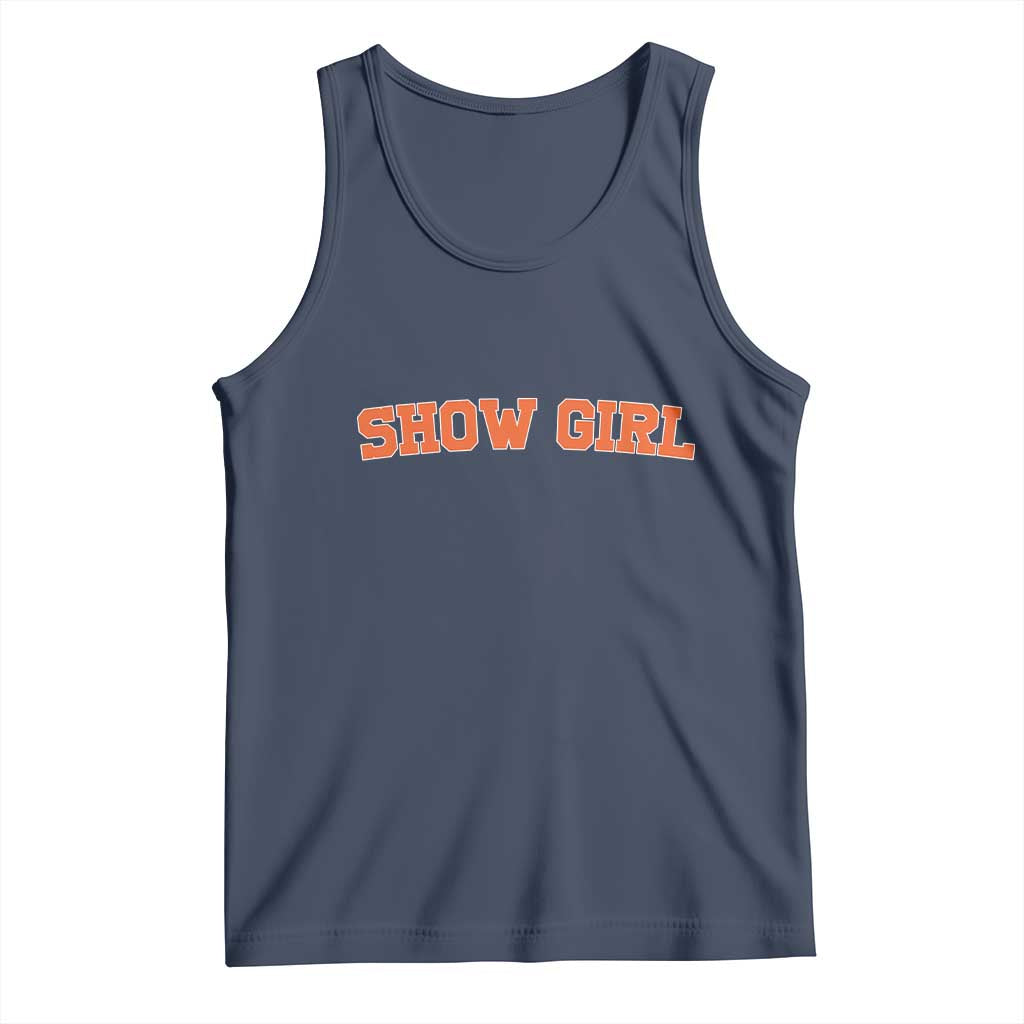 Showgirl Tank Top Retro Vintage Varsity Sports Orange Text TS10 Navy Print Your Wear