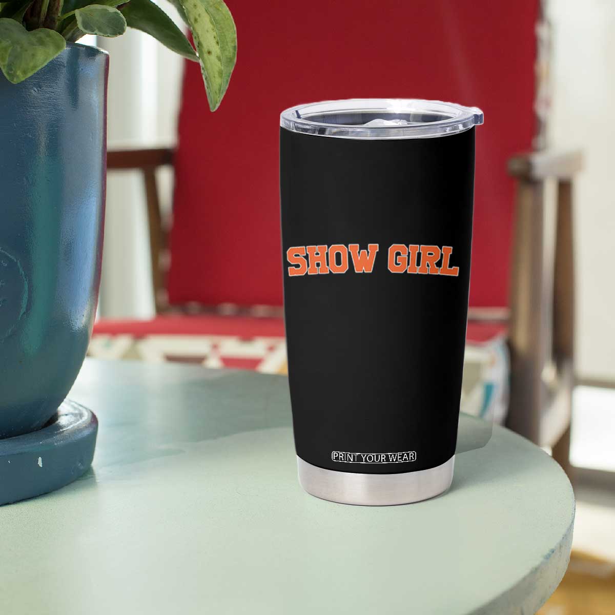 Showgirl Tumbler Cup Retro Vintage Varsity Sports Orange Text TS10 Print Your Wear