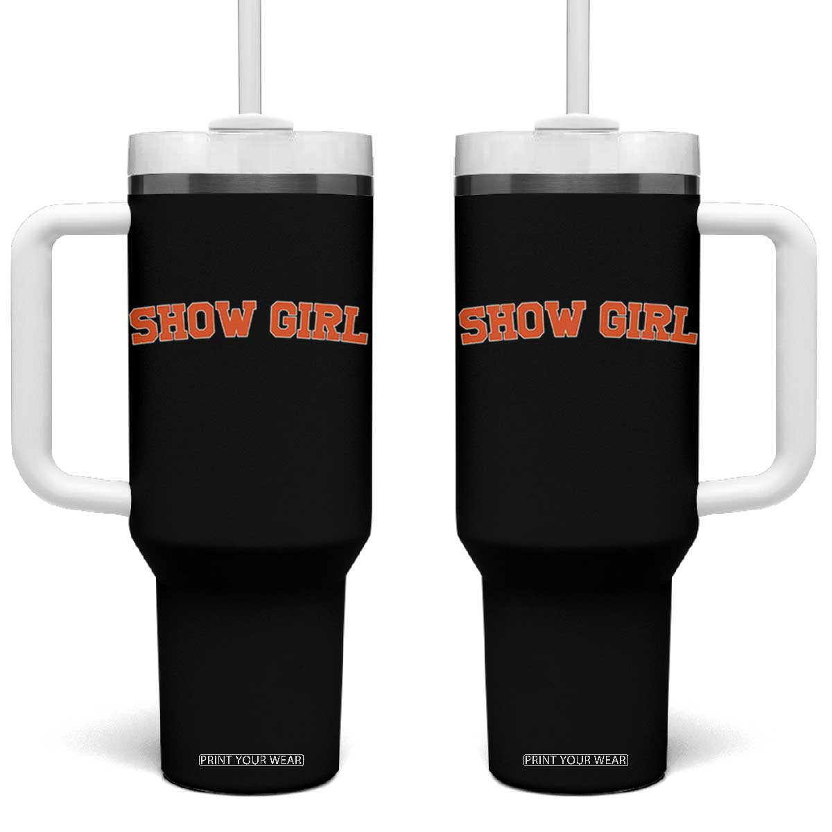 Showgirl Tumbler With Handle Retro Vintage Varsity Sports Orange Text TS10 One Size: 40 oz Black Print Your Wear