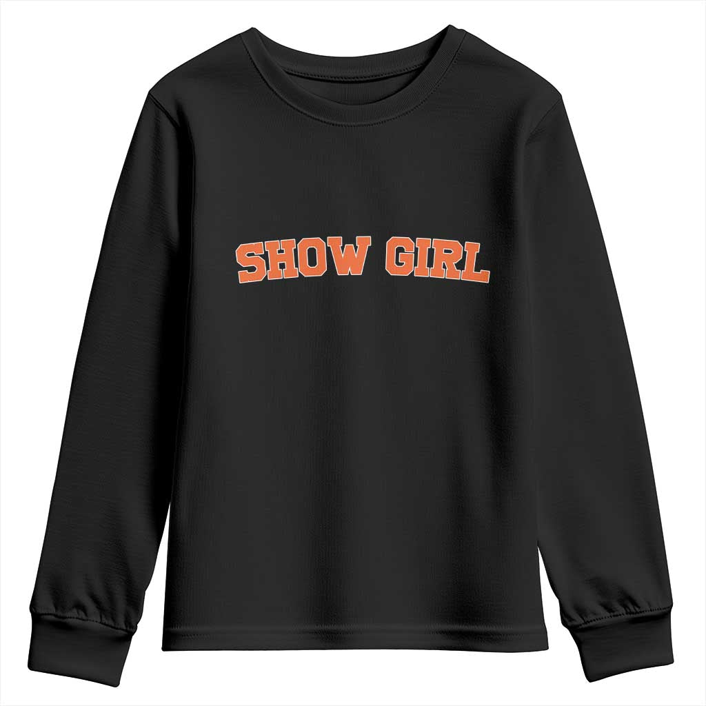 Showgirl Youth Sweatshirt Retro Vintage Varsity Sports Orange Text TS10 Black Print Your Wear