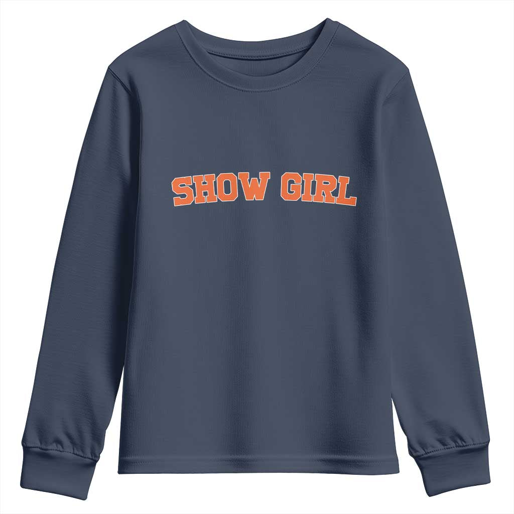 Showgirl Youth Sweatshirt Retro Vintage Varsity Sports Orange Text TS10 Navy Print Your Wear