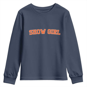 Showgirl Youth Sweatshirt Retro Vintage Varsity Sports Orange Text TS10 Navy Print Your Wear