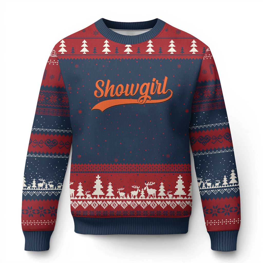 Showgirl Ugly Christmas Sweater Varsity Script Vintage Sports Jersey Style TS10 Navy Red Print Your Wear
