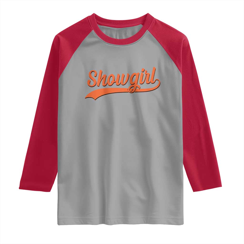 Showgirl Raglan Shirt Varsity Script Vintage Sports Jersey Style TS10 Sport Gray Red Print Your Wear