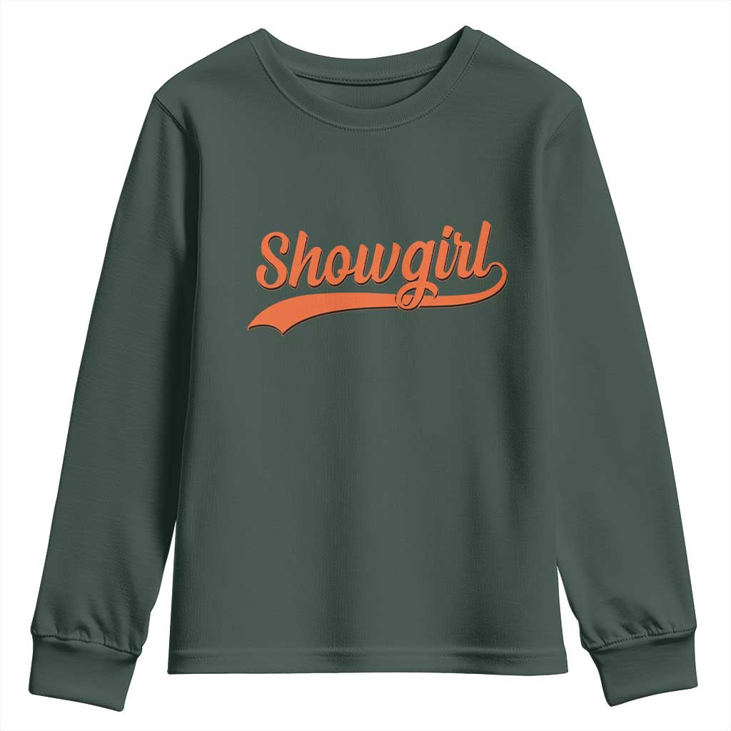 Showgirl Youth Sweatshirt Varsity Script Vintage Sports Jersey Style TS10 Dark Forest Green Print Your Wear