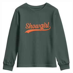 Showgirl Youth Sweatshirt Varsity Script Vintage Sports Jersey Style TS10 Dark Forest Green Print Your Wear