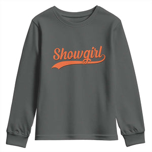 Showgirl Youth Sweatshirt Varsity Script Vintage Sports Jersey Style TS10 Dark Heather Print Your Wear