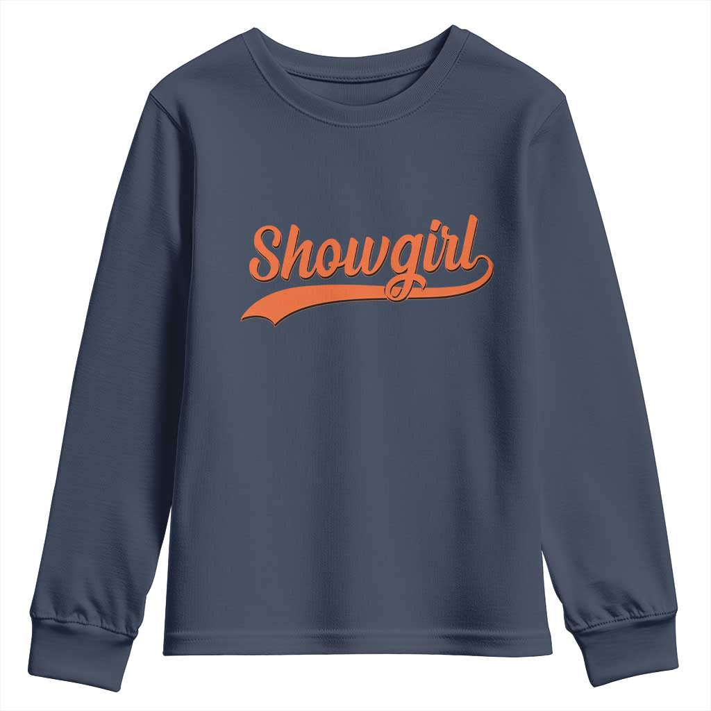 Showgirl Youth Sweatshirt Varsity Script Vintage Sports Jersey Style TS10 Navy Print Your Wear