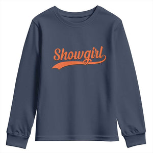 Showgirl Youth Sweatshirt Varsity Script Vintage Sports Jersey Style TS10 Navy Print Your Wear