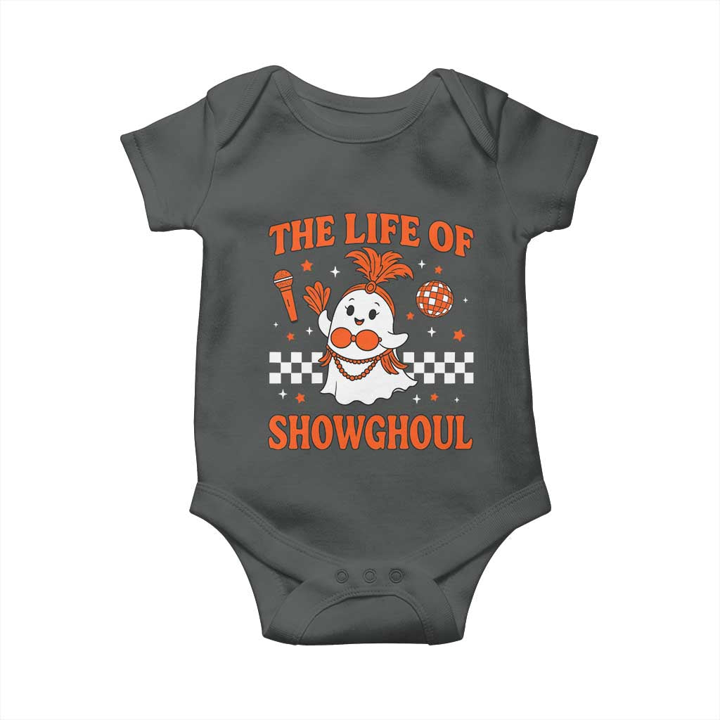 Funny Halloween Costume Showgirl Baby Onesie The Life of A Showghoul Cute Ghost TS10 Dark Heather Print Your Wear