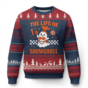 Funny Halloween Costume Showgirl Ugly Christmas Sweater The Life of A Showghoul Cute Ghost TS10 Navy Red Print Your Wear