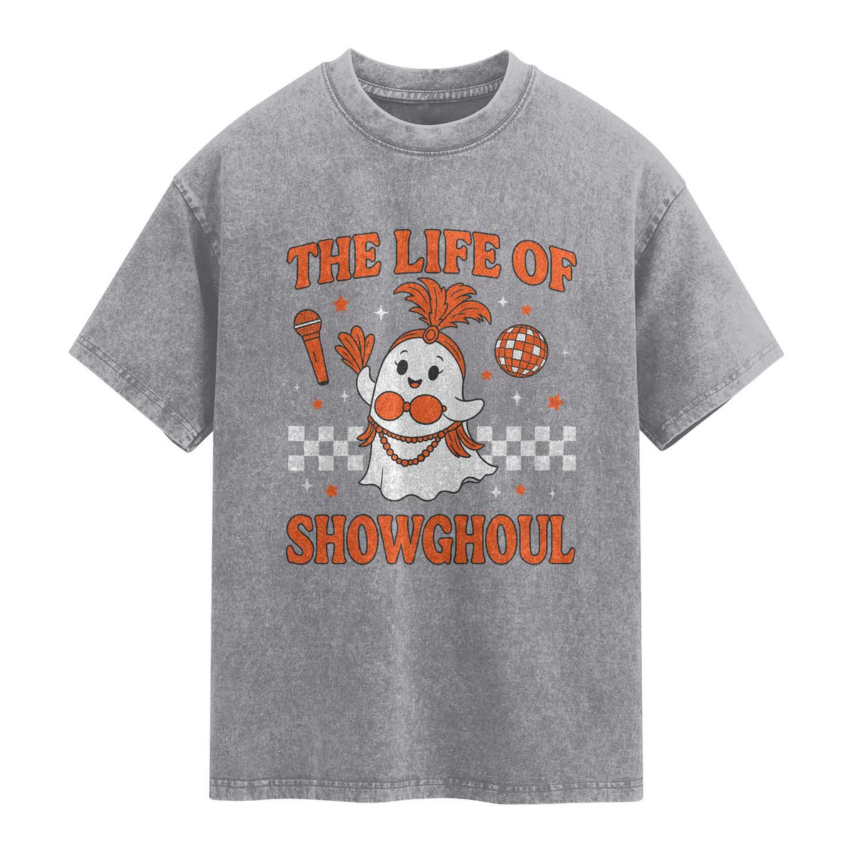 Funny Halloween Costume Showgirl Washed Cotton T-Shirt The Life of A Showghoul Cute Ghost