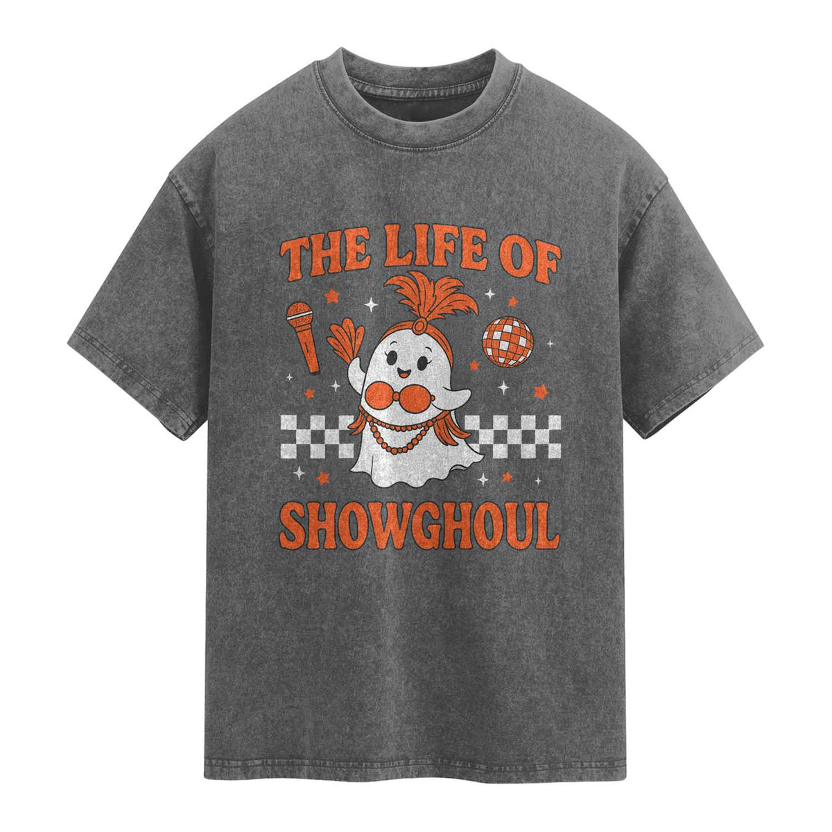 Funny Halloween Costume Showgirl Washed Cotton T-Shirt The Life of A Showghoul Cute Ghost