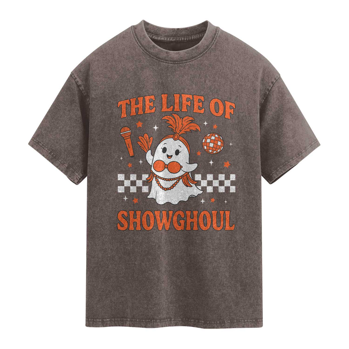 Funny Halloween Costume Showgirl Washed Cotton T-Shirt The Life of A Showghoul Cute Ghost