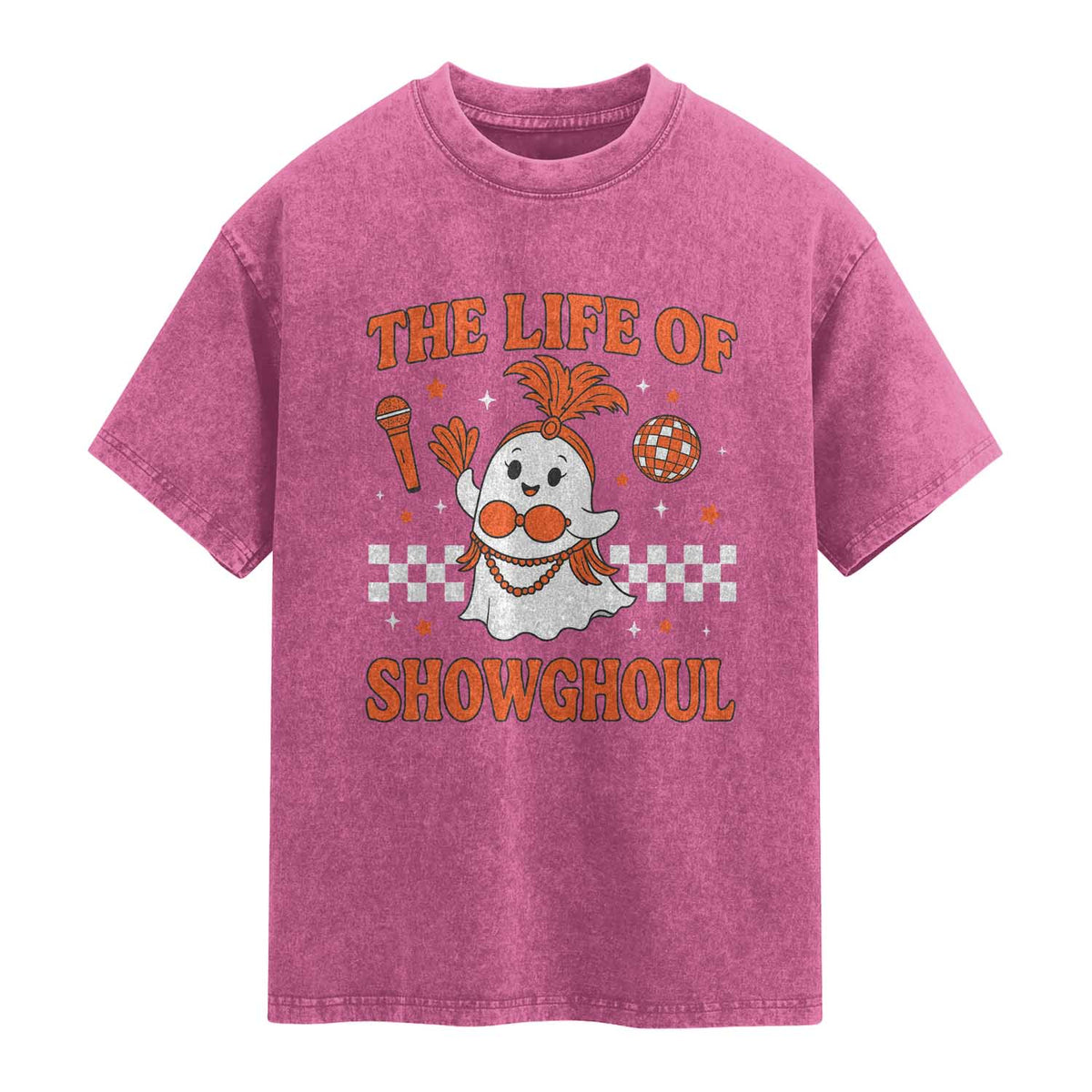 Funny Halloween Costume Showgirl Washed Cotton T-Shirt The Life of A Showghoul Cute Ghost