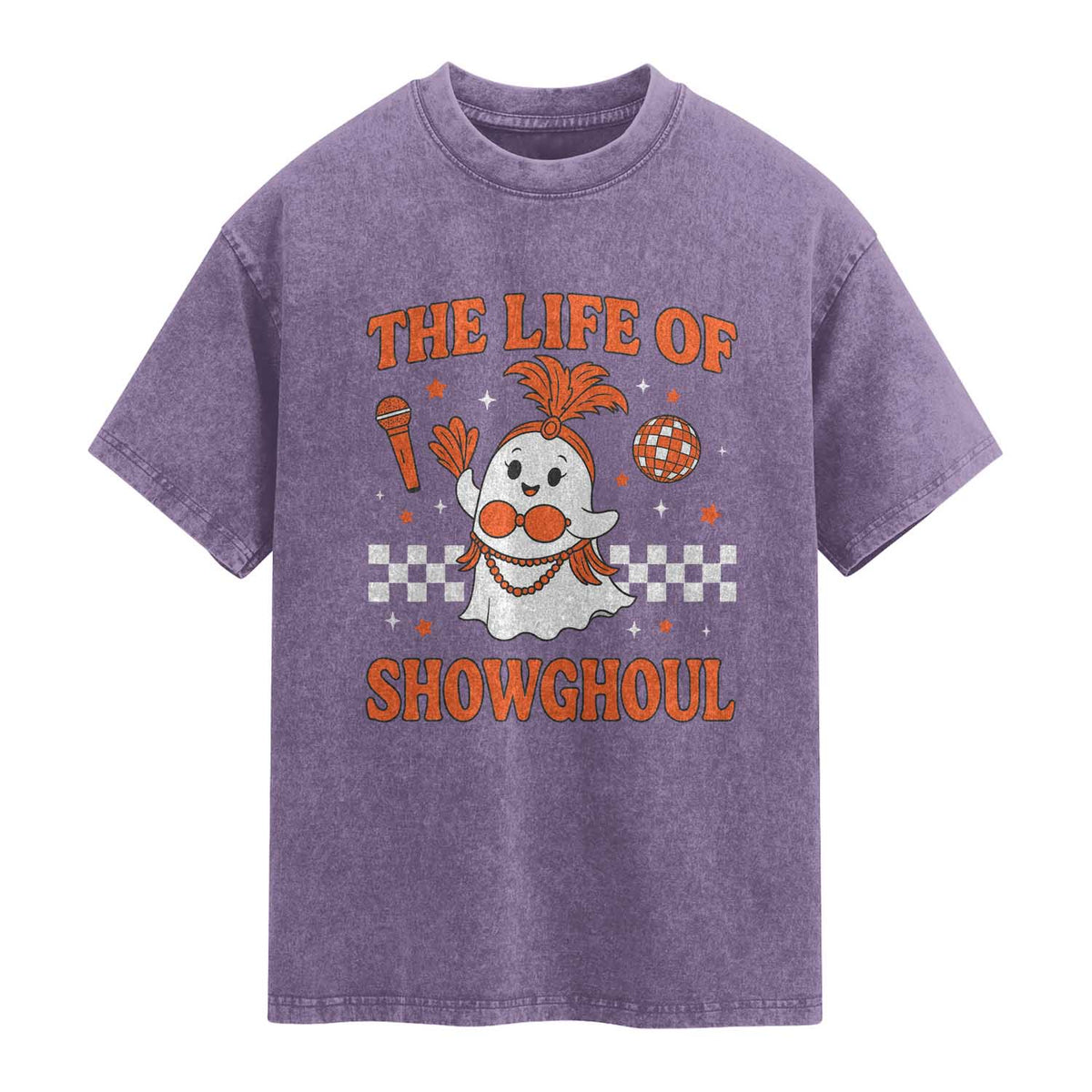 Funny Halloween Costume Showgirl Washed Cotton T-Shirt The Life of A Showghoul Cute Ghost