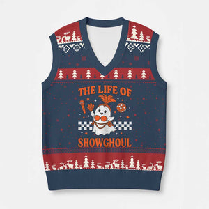 Funny Halloween Costume Showgirl V-Neck Knit Sweater Vest The Life of A Showghoul Cute Ghost TS10 Navy Red Print Your Wear