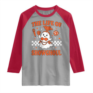 Funny Halloween Costume Showgirl Raglan Shirt The Life of A Showghoul Cute Ghost TS10 Sport Gray Red Print Your Wear