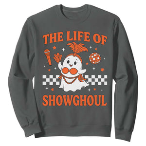 Funny Halloween Costume Showgirl Sweatshirt The Life of A Showghoul Cute Ghost TS10 Dark Heather Print Your Wear