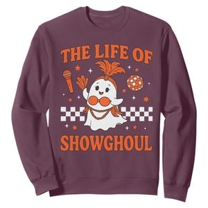 Funny Halloween Costume Showgirl Sweatshirt The Life of A Showghoul Cute Ghost TS10 Maroon Print Your Wear