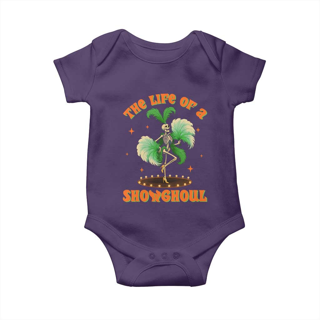 Funny Halloween Costume Showgirl Baby Onesie The Life of A Showghoul Slay Skeleton Girl TS10 Purple Print Your Wear
