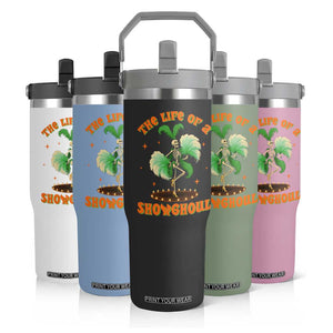 Funny Halloween Costume Showgirl Flip Straw Tumbler The Life of A Showghoul Slay Skeleton Girl TS10 Print Your Wear