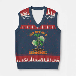 Funny Halloween Costume Showgirl V-Neck Knit Sweater Vest The Life of A Showghoul Slay Skeleton Girl TS10 Navy Red Print Your Wear
