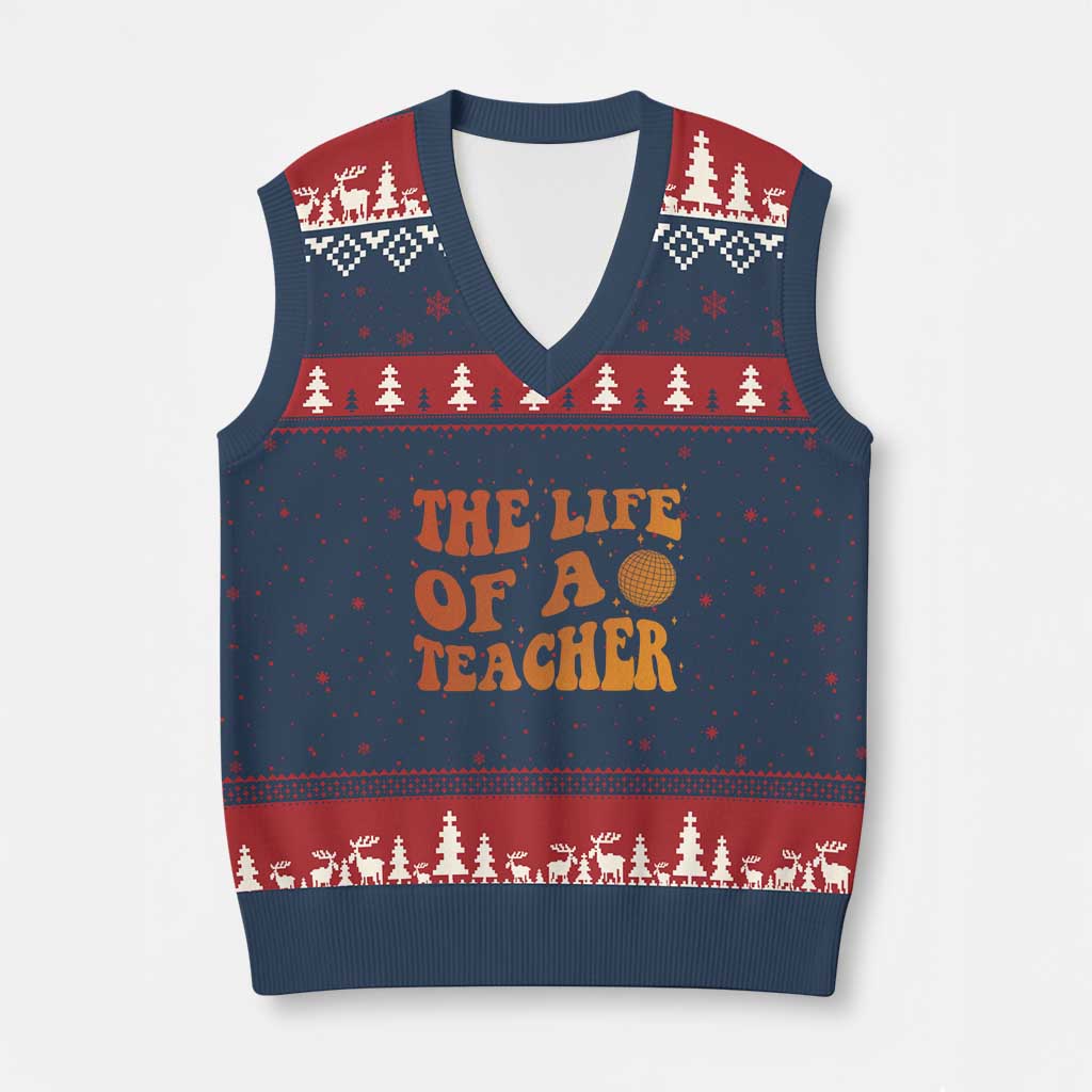 The Life Of A Teacher V-Neck Knit Sweater Vest In My Teacher Era Concert TS10 Navy Red Print Your Wear