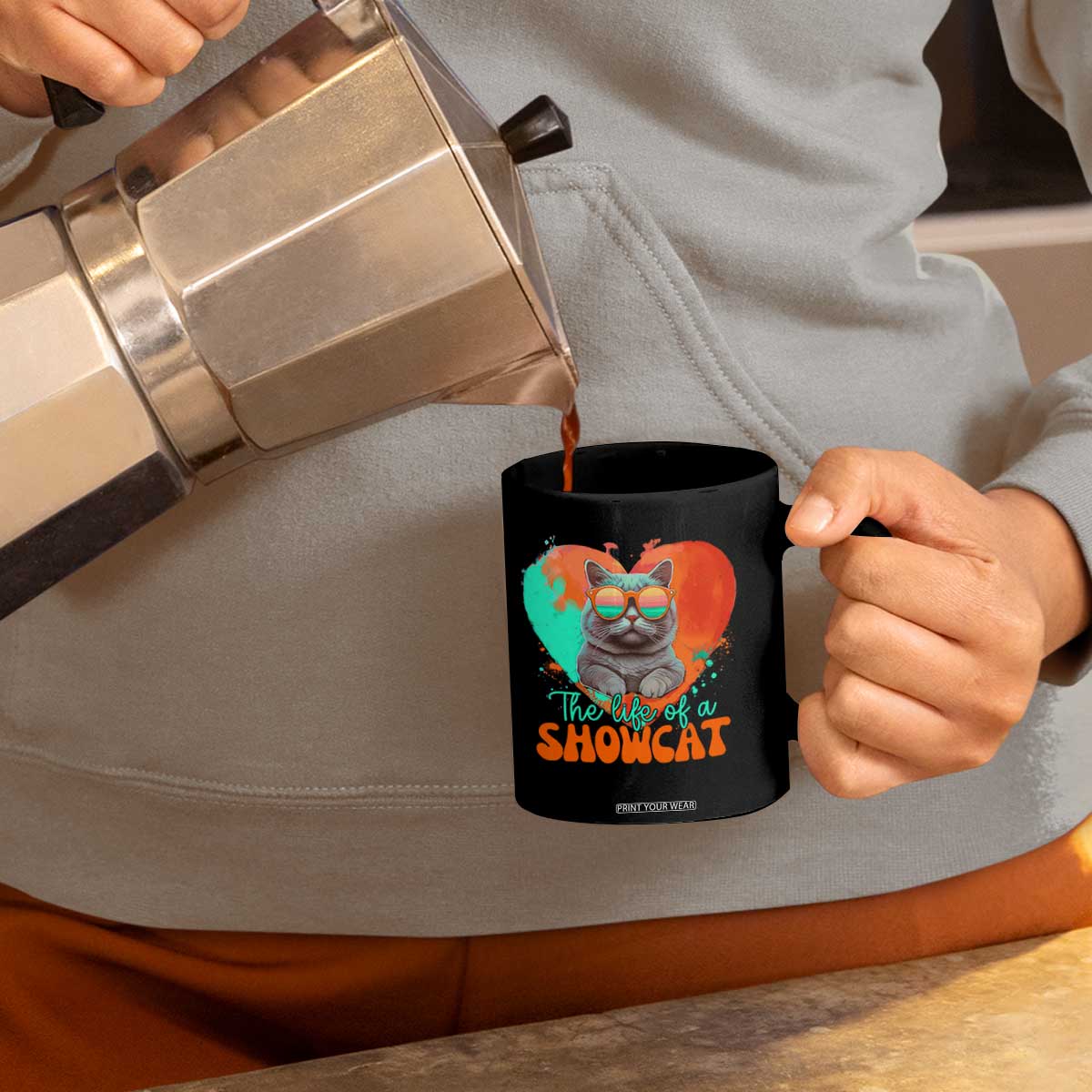 The Life Of A Showcat Coffee Mug Funny Cat Showgirl Era Heart Shape TS10 Print Your Wear