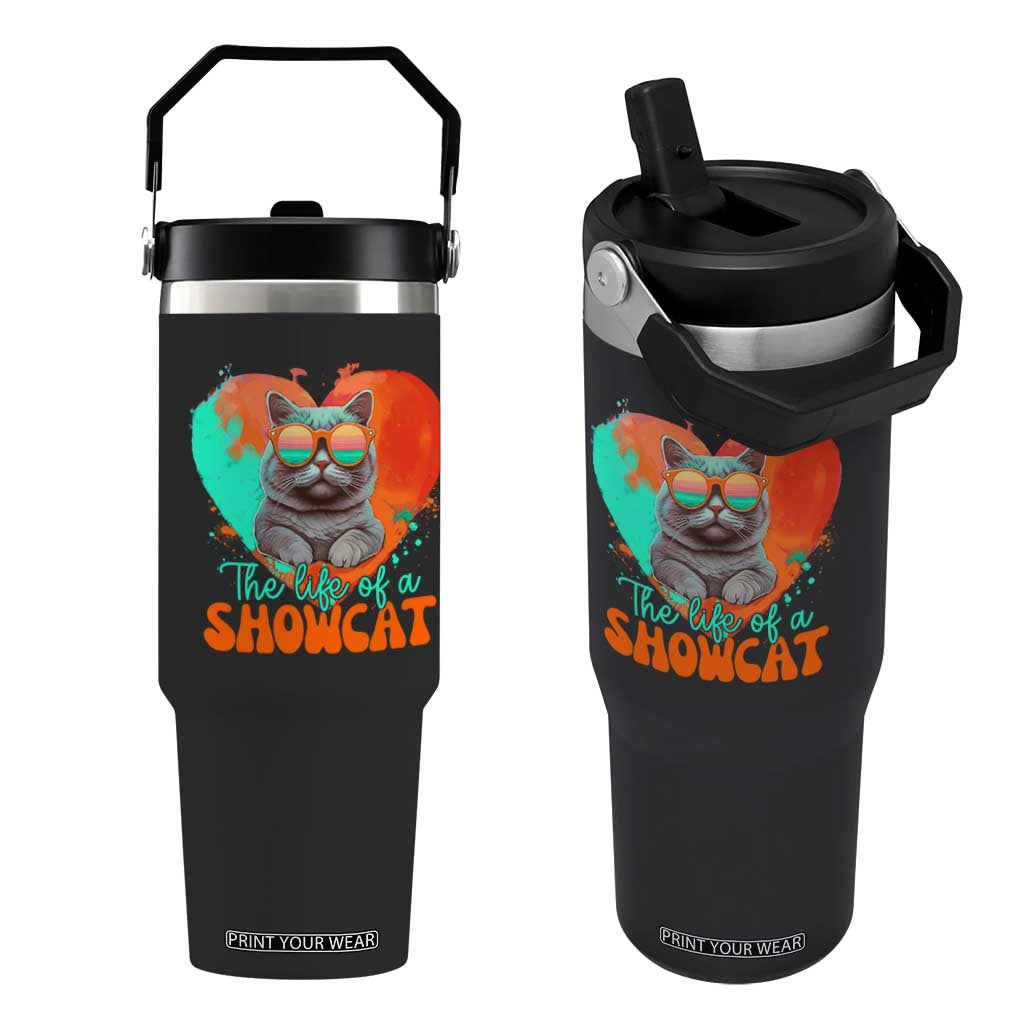 The Life Of A Showcat Flip Straw Tumbler Funny Cat Showgirl Era Heart Shape TS10 One Size: 30 oz Black Print Your Wear
