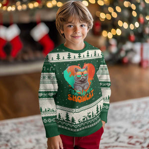 The Life Of A Showcat Ugly Christmas Sweater Funny Cat Showgirl Era Heart Shape TS10 Forest Green Beige Print Your Wear