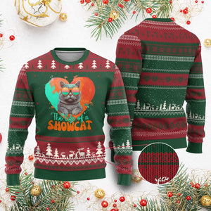 The Life Of A Showcat Ugly Christmas Sweater Funny Cat Showgirl Era Heart Shape TS10 Red Green Print Your Wear
