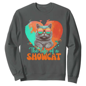 The Life Of A Showcat Sweatshirt Funny Cat Showgirl Era Heart Shape TS10 Dark Heather Print Your Wear
